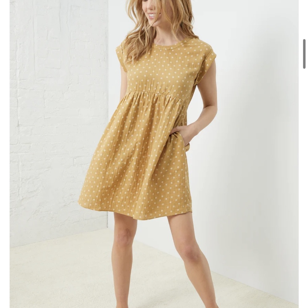 Coastal Cotton Starburts Cap Sleeve Cotton Dress in Mustard by UpWest